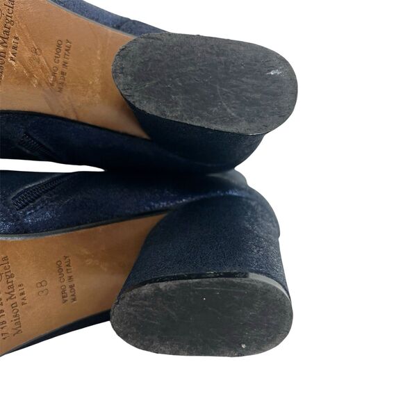 Maison Margiela Ankle Boots Size 38 Navy Blue Metallic Heels Leather Italy - Picture 15 of 16